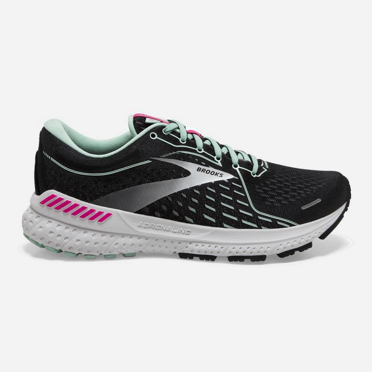 Brooks Women's Adrenaline Gts 21 Road Running Shoes Singapore - Black/Pink/Yucca/PaleTurquoise (6207